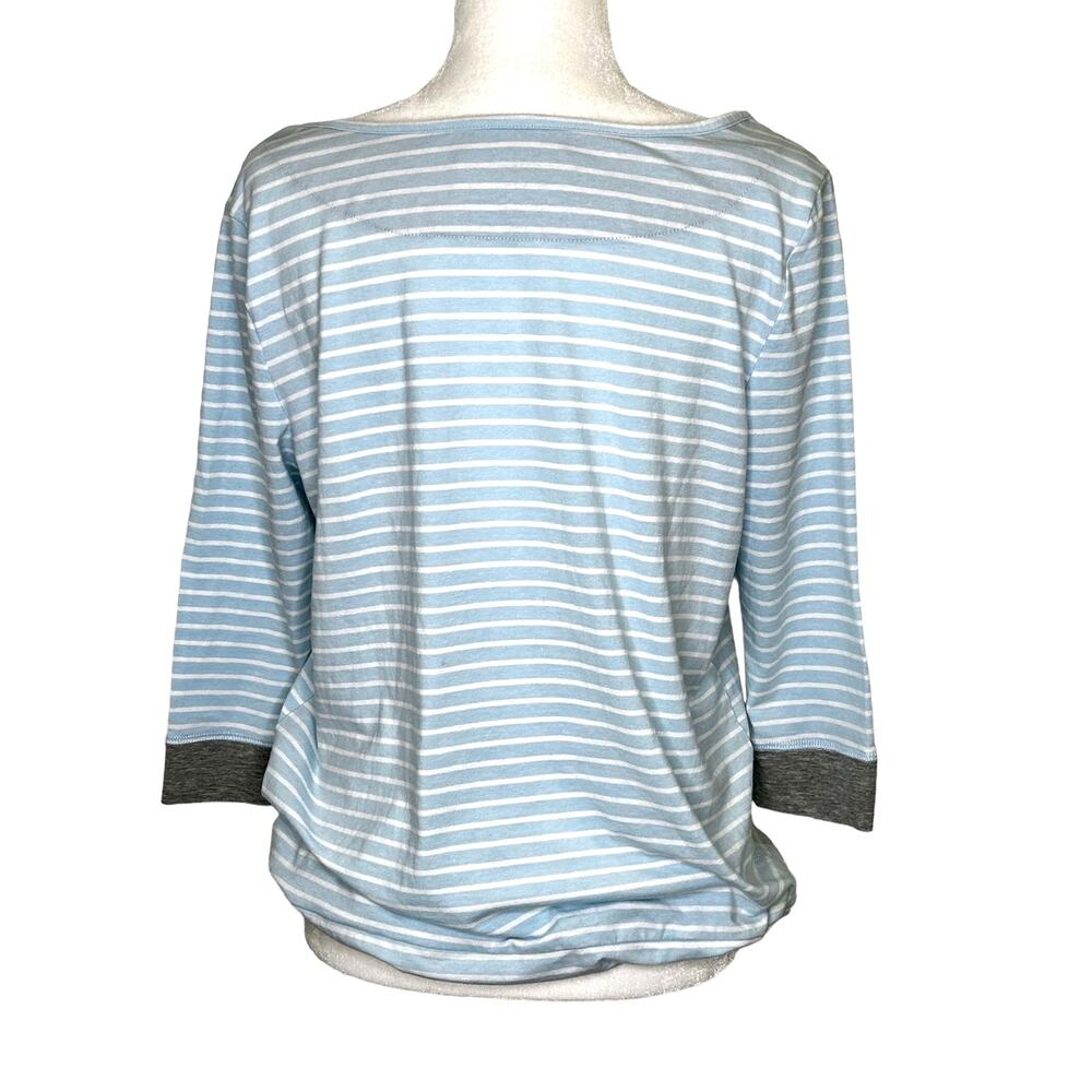 Karen Neuburger Live Love Lounge Blue White Tie Waist 3/4 Sleeve Top - Picture 5 of 9